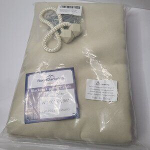 RoomDarkning Blackout Curtain Panels W 100" X L 96" Cream Beige Set With Tieback